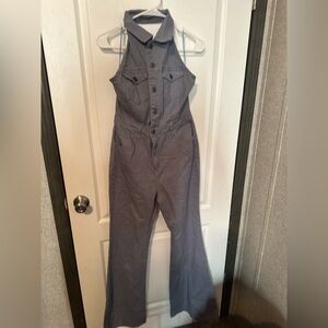 Large backless jean romper